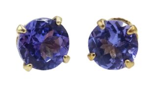 Pair of gold tanzanite stud earrings,