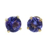 Pair of gold tanzanite stud earrings,