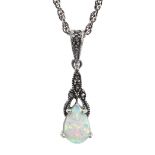 Silver opal and marcasite pendant necklace,