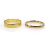 18ct gold wedding band and 9ct gold wedding band,