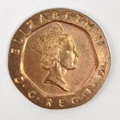 Rare coin error - 20p coin dated 1993 struck in copper-plated steel rather than the intended