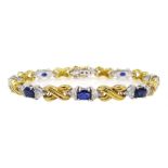 18ct gold eight oval cut sapphire and sixteen trillion cut diamond bracelet,