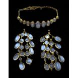 Early 20th century gold graduating oval moonstone bracelet and pair of moonstone and a pair of