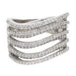 18ct white gold multi raised row diamond ring,