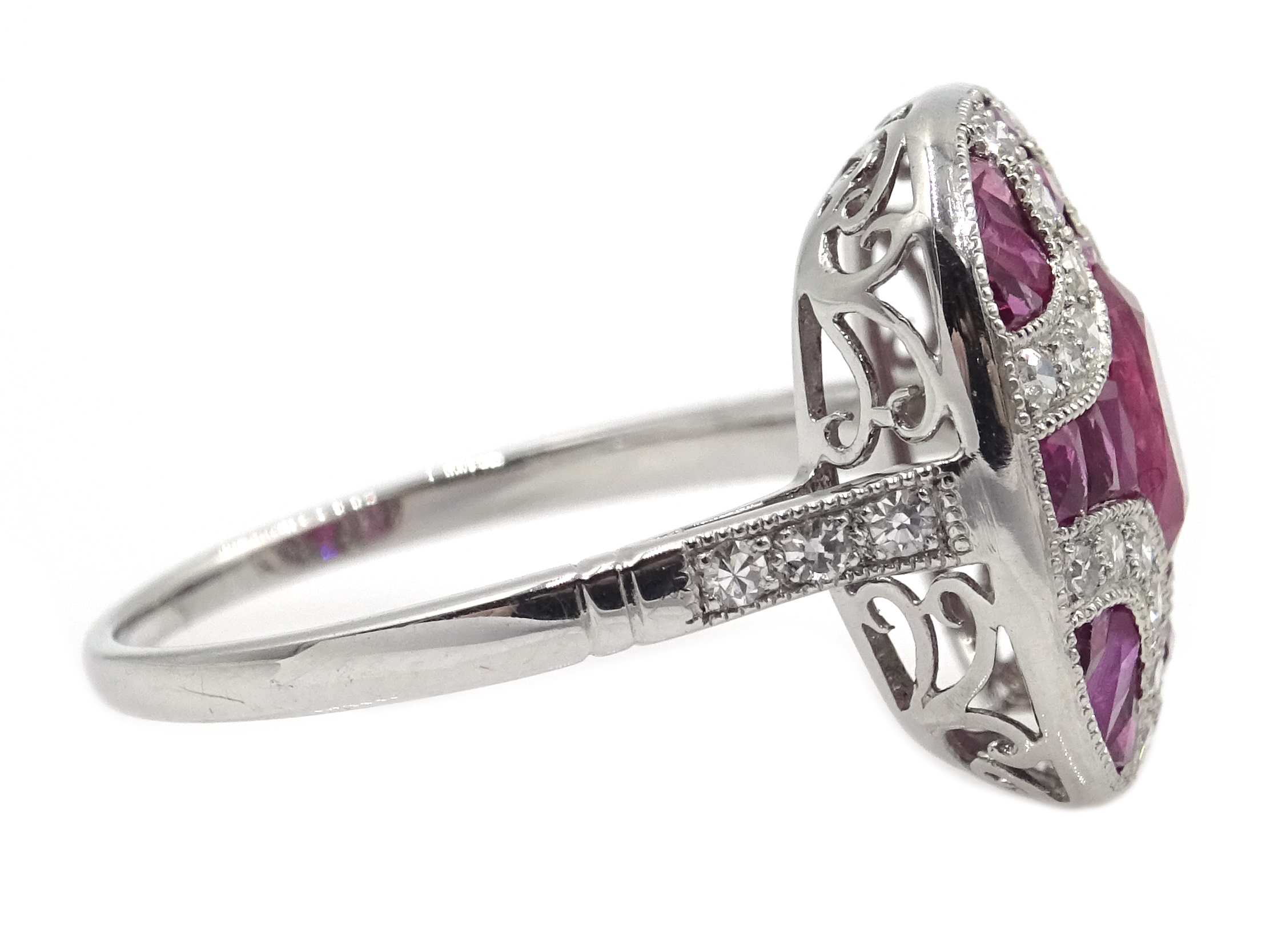 Platinum ruby and diamond panel dress ring Condition Report Tested as platinum, - Image 4 of 5