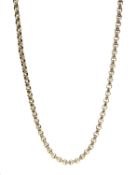 Early 20th century gold belcher chain necklace with barrel clasp, stamped 9c,