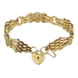 9ct gold five bar gate bracelet hallmarked,