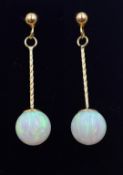 Pair of 9ct gold opal pendant earrings,