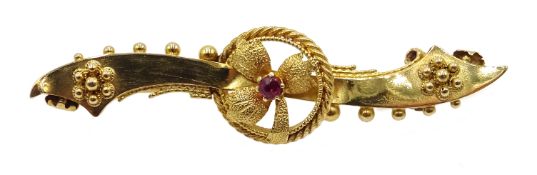 Victorian 15ct gold ruby set bar brooch, Chester 1900 Condition Report 2.