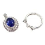 18ct white gold sapphire and diamond cluster ring/pendant, sliding shank with hidden pendant bail,