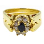 Gold sapphire and diamond cluster/larimar reversible flipover ring stamped 14K,