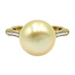 9ct gold south sea pearl ring, with diamond shoulders,