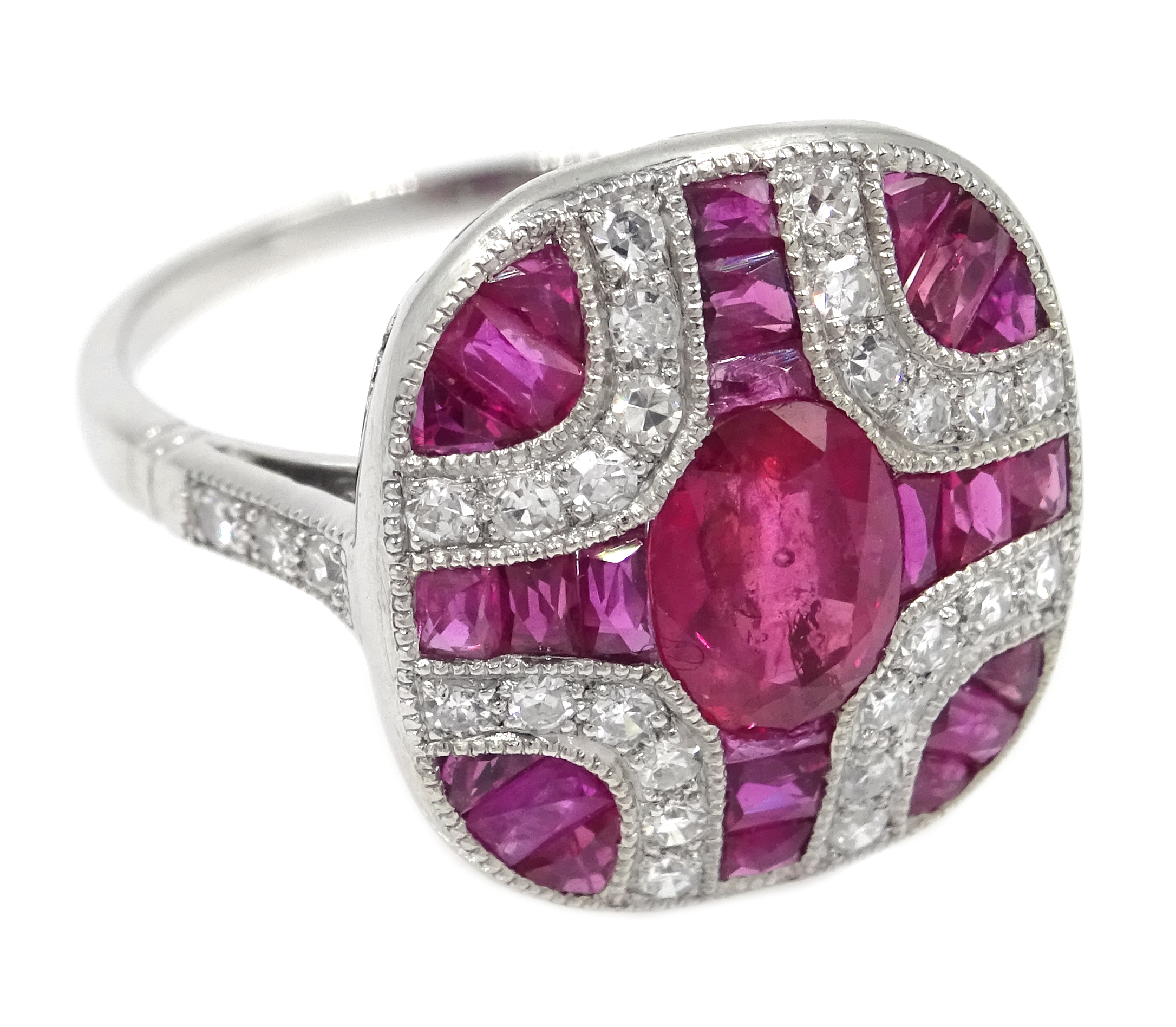 Platinum ruby and diamond panel dress ring Condition Report Tested as platinum, - Image 3 of 5