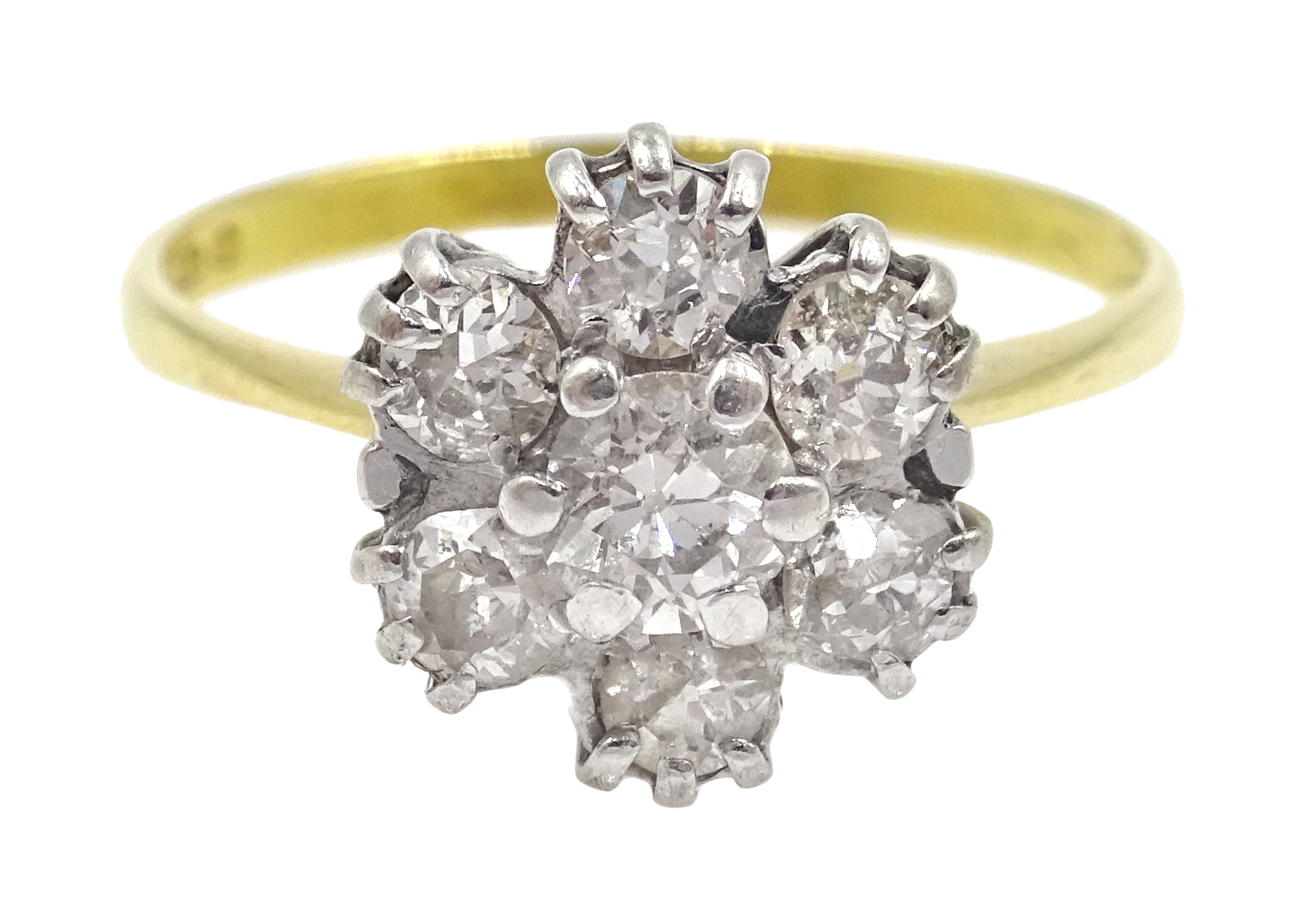 18ct gold seven stone diamond cluster ring, London 1978 Condition Report Approx 2.