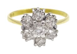 18ct gold seven stone diamond cluster ring, London 1978 Condition Report Approx 2.