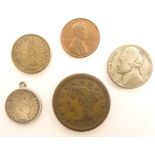 United States of America - one cent 1853, one cent 1862, one dime 1892 (attached pendant mount),