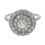 Art Deco 18ct white gold diamond target ring c.1920's, central diamond approx 0.