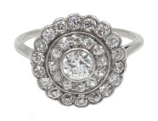 Art Deco 18ct white gold diamond target ring c.1920's, central diamond approx 0.