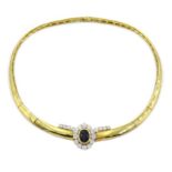 18ct gold oval sapphire and twenty round brilliant cut diamond necklace, sapphire 2.