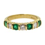 18ct gold seven stone emerald and diamond half eternity ring,