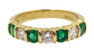 18ct gold seven stone emerald and diamond half eternity ring,