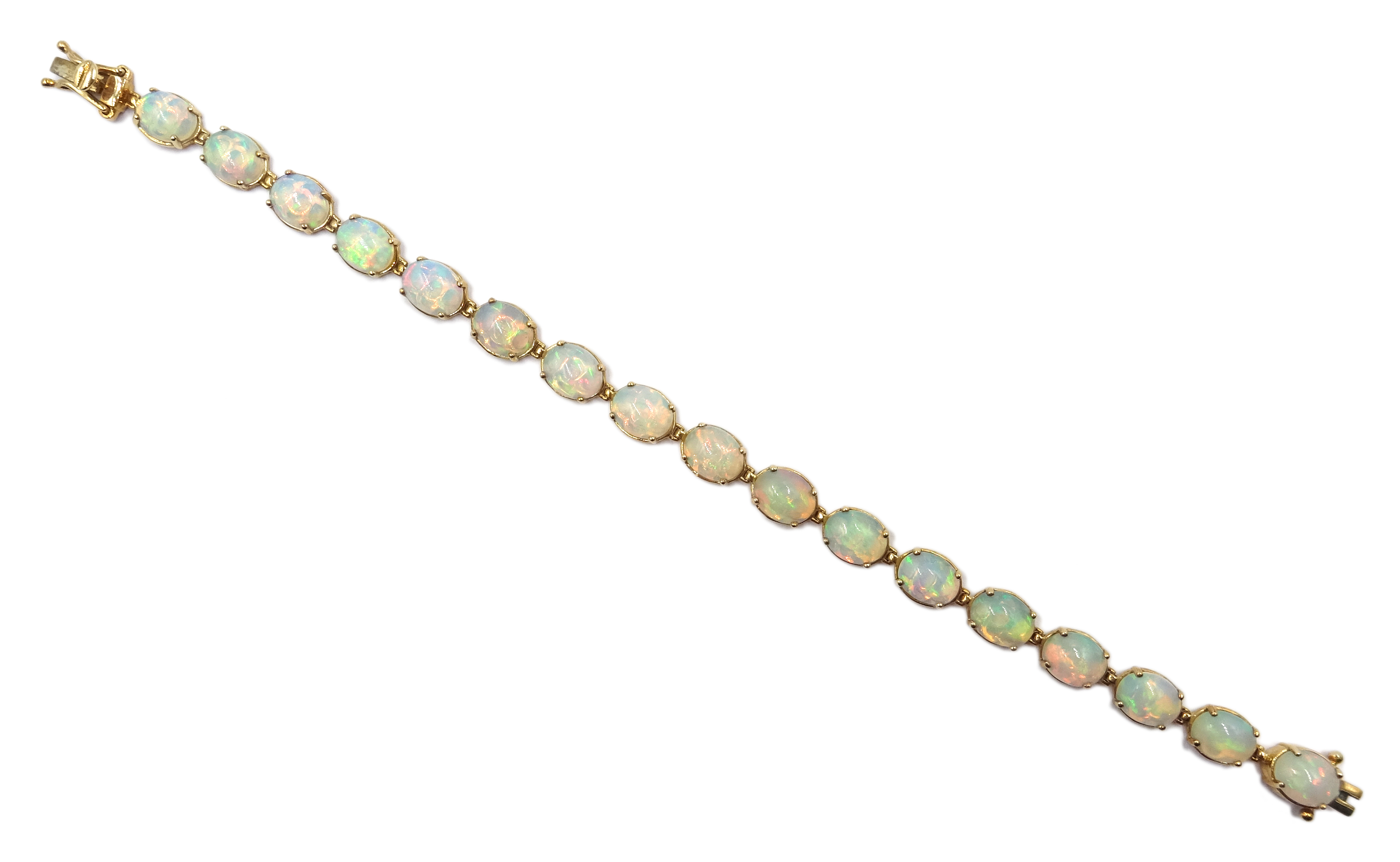 9ct oval opal link bracelet, stamped 375 Condition Report Length = 20cm, - Image 3 of 4