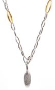 Chimento 18ct white and yellow gold link necklace with diamond set marquise finial, hallmarked,