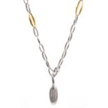 Chimento 18ct white and yellow gold link necklace with diamond set marquise finial, hallmarked,