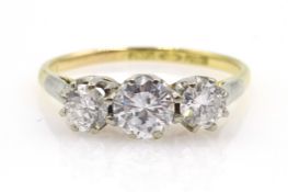 Gold three stone diamond ring stamped 18ct Plat, centre stone approx 0.
