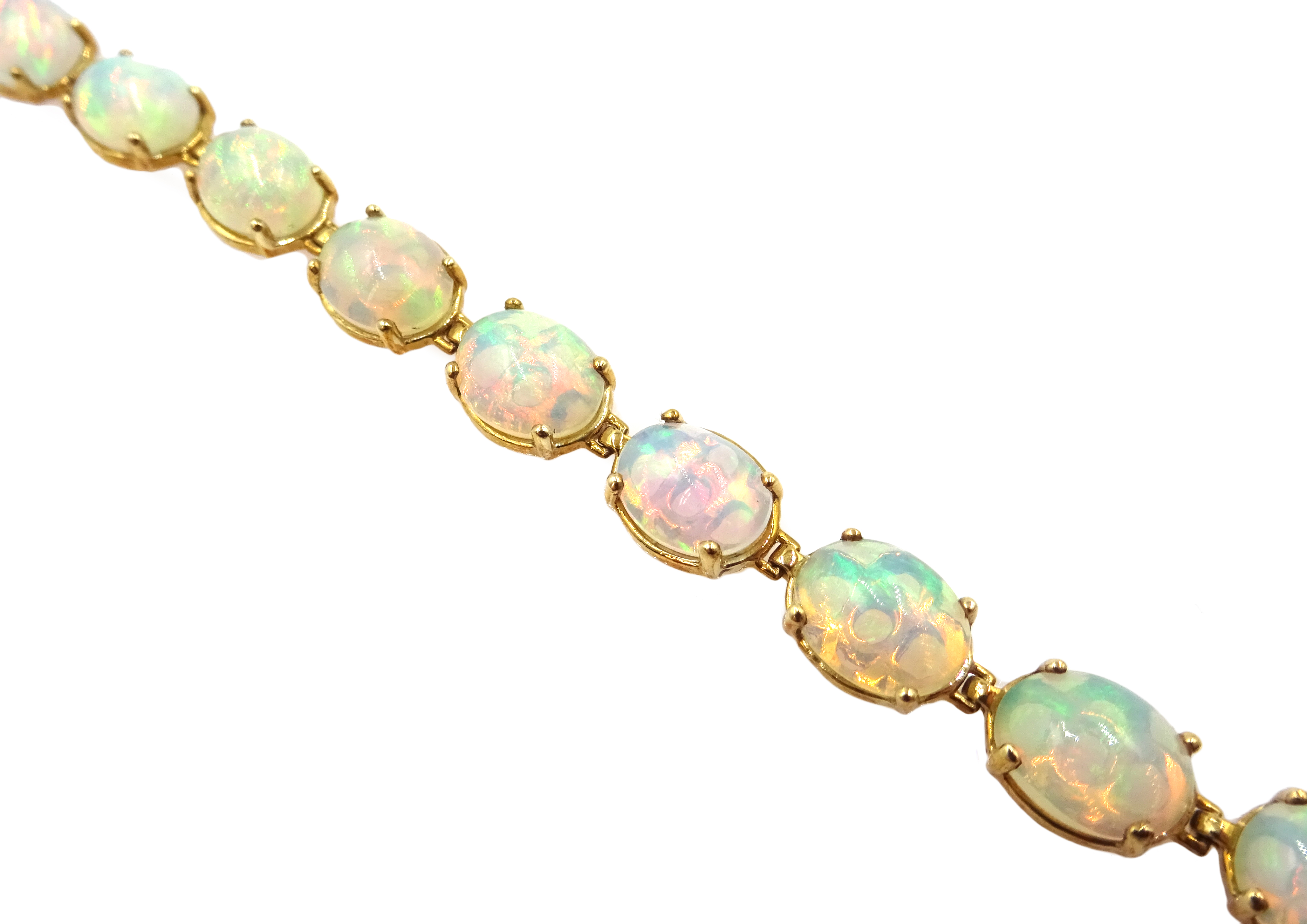 9ct oval opal link bracelet, stamped 375 Condition Report Length = 20cm, - Image 4 of 4