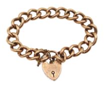 9ct rose gold cub link bracelet with heart locket hallmarked, approx 15.