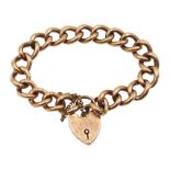 9ct rose gold cub link bracelet with heart locket hallmarked, approx 15.