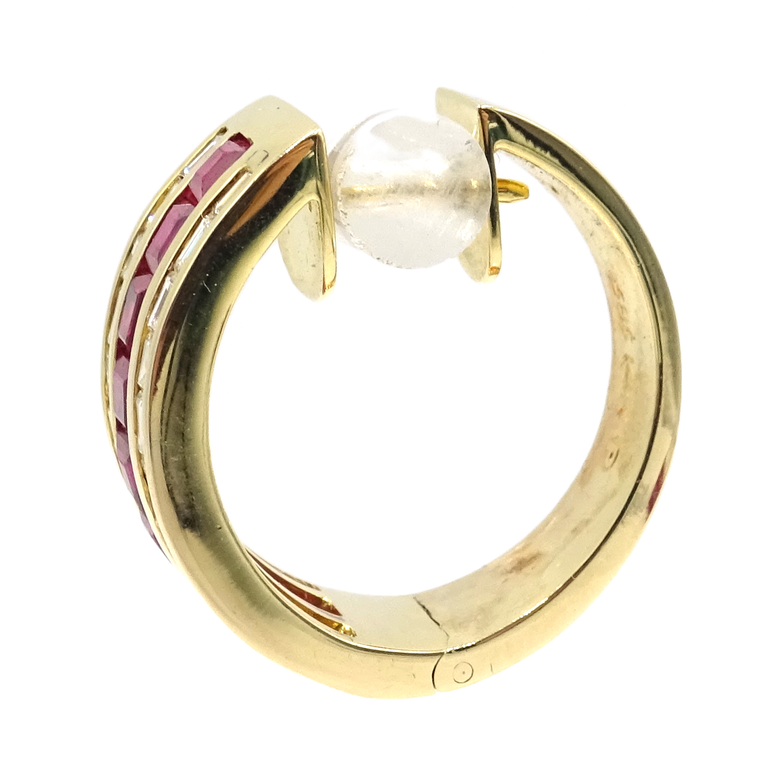 Gold calibre cut and baguette cut diamond ring and matching hoop earrings, - Image 6 of 6