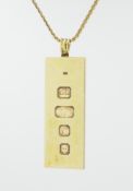 9ct gold ingot pendant on 9ct gold necklace, both hallmarked, approx 35.