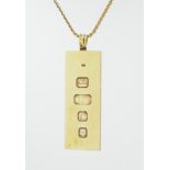 9ct gold ingot pendant on 9ct gold necklace, both hallmarked, approx 35.