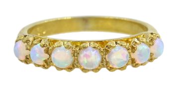 Silver-gilt seven stone opal ring,