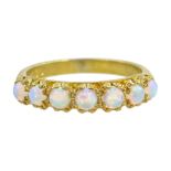 Silver-gilt seven stone opal ring,