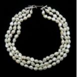 Three strand freshwater pearl necklace with silver clasp,