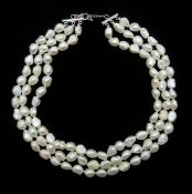 Three strand freshwater pearl necklace with silver clasp,