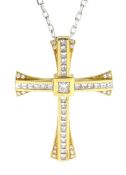 18ct yellow gold princess cut and round brilliant cut diamond cross pendant by Hugh Rice,