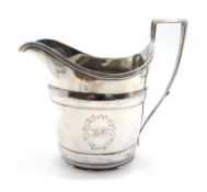 George III silver helmet shaped milk jug, with embossed banded decoration by John Emes, London 1798,