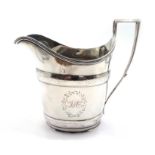 George III silver helmet shaped milk jug, with embossed banded decoration by John Emes, London 1798,