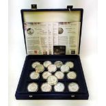 Nine silver proof five pound coins relating to the London 2012 Olympic Games,