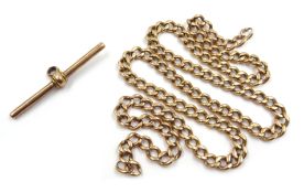Gold curb chain with T bar, each link stamped 9.375, approx 22.