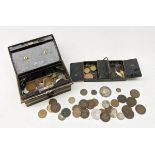 Collection of Great British and World coins including George II 1756 shilling (pendant mount