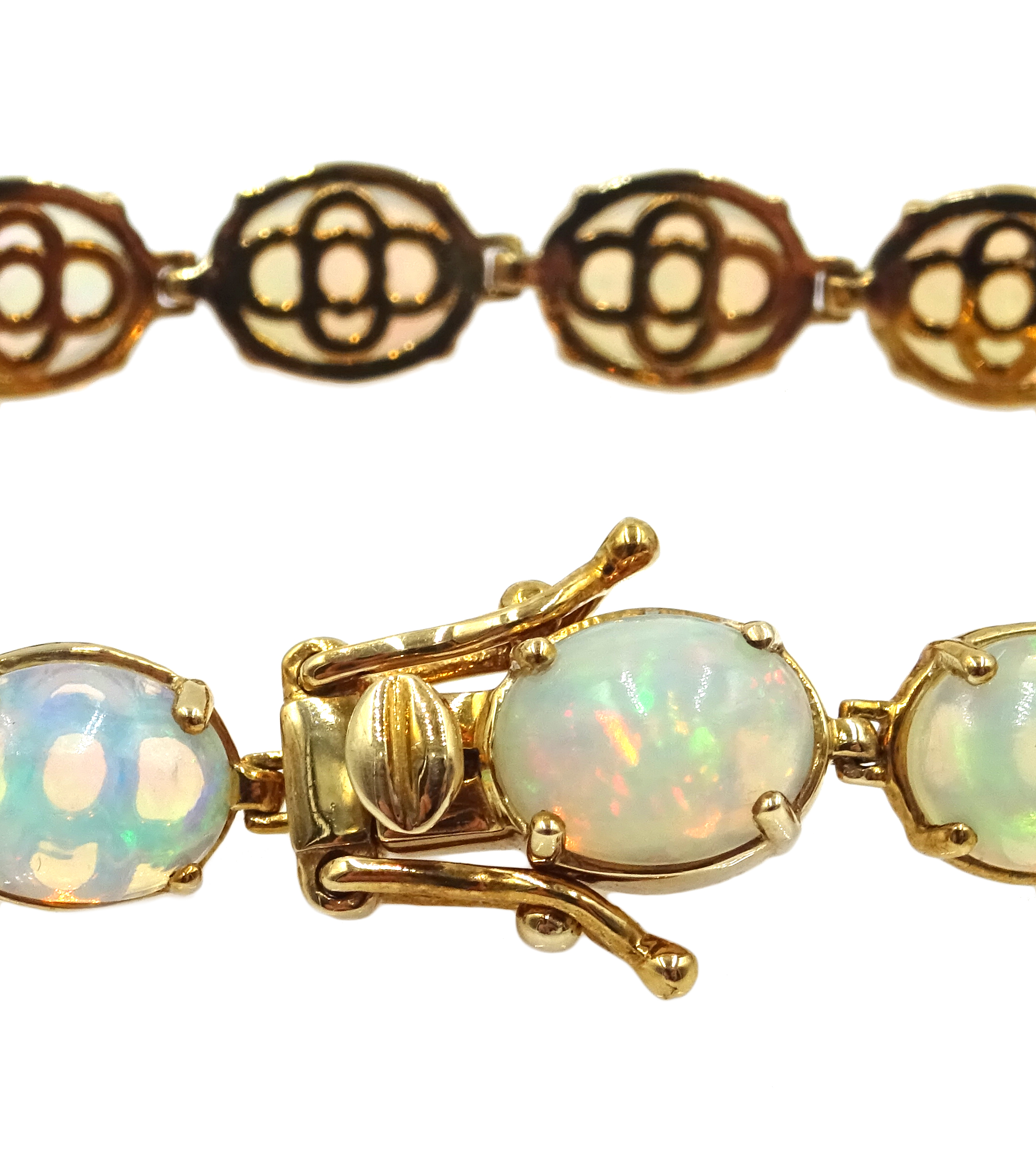 9ct oval opal link bracelet, stamped 375 Condition Report Length = 20cm, - Image 2 of 4