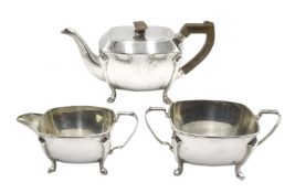 Silver three piece tea set by Stower & Wragg Ltd, Sheffield 1938,