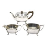 Silver three piece tea set by Stower & Wragg Ltd, Sheffield 1938,