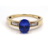 14ct gold oval tanzanite and baguette diamond ring,