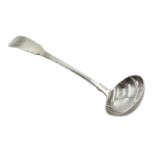 George IV Scottish provincial silver ladle, fiddle pattern by John Heron, Glasgow 1825, approx 1.